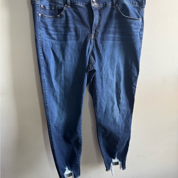 Torrid Blue Skinny Pants with Distressed Hem - Picture 2 of 11